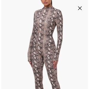 Naked Wardrobe Snake Print Jumpsuit in Brown and Cream